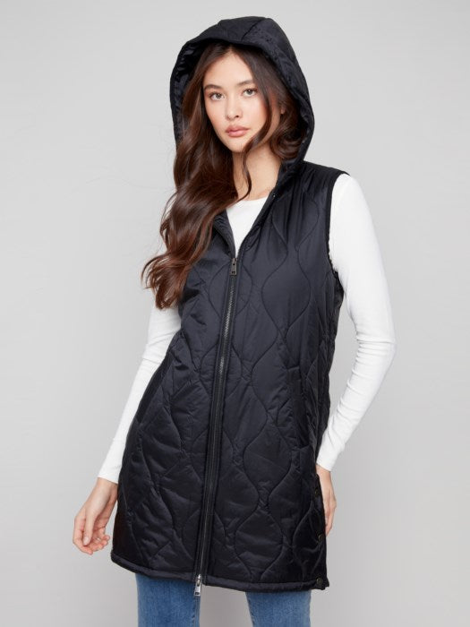 Pearlized Long Hooded Vest