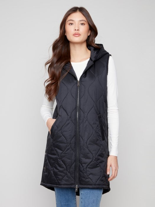 Pearlized Long Hooded Vest