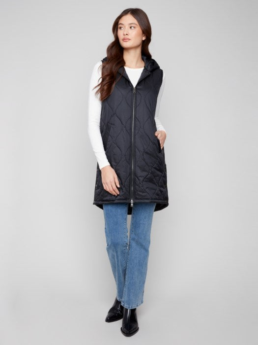 Pearlized Long Hooded Vest