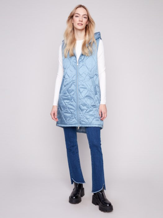 Pearlized Long Hooded Vest