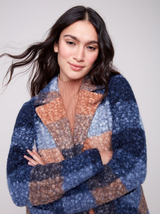 Plaid Bouclé Knit Coat
