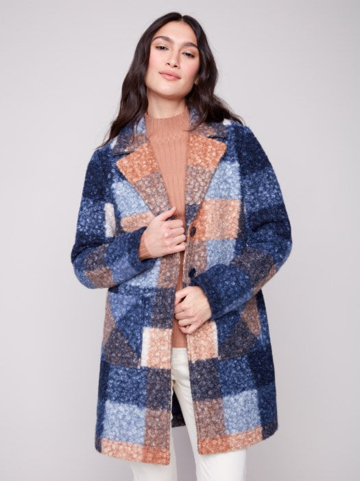Plaid Bouclé Knit Coat