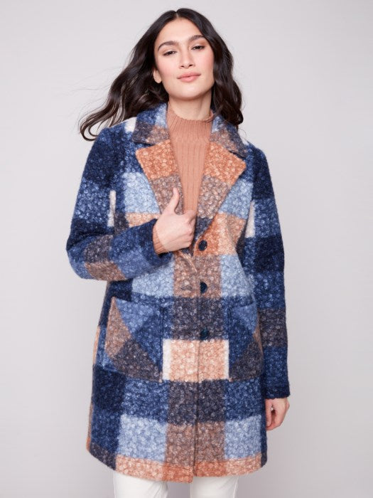 Plaid Bouclé Knit Coat