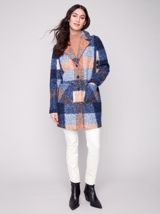 Plaid Bouclé Knit Coat