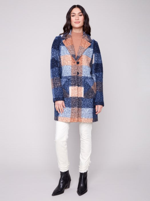 Plaid Bouclé Knit Coat