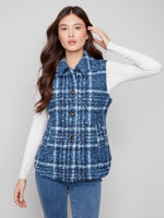 Plaid Bouclé Knit Vest layered over a blouse for a chic fall outfit