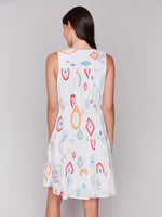 Charlie B printed cotton dress with ruffle neckline and tie waist, perfect for summer