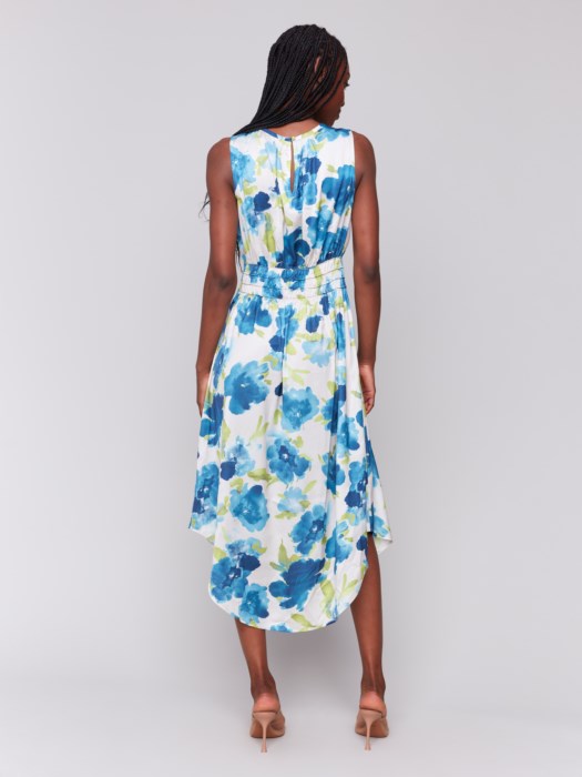 Printed Sleeveless Flowy Satin Dress