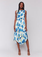 Printed Sleeveless Flowy Satin Dress