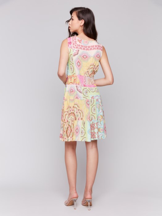 Charlie B printed tiered dress with flattering V-neck, ideal for warm weather