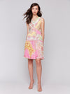 Charlie B sleeveless V-neck tiered dress in printed pattern