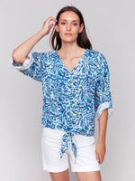 Charlie B Printed Tie Front Top Reef