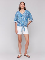 Charlie B Printed Tie Front Top Reef