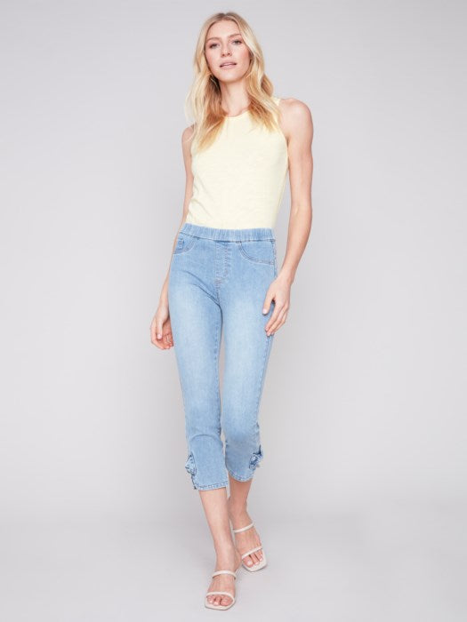 Charlie B Pull-On Bow Jeans Light Blue