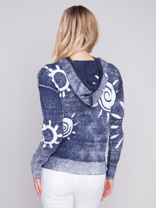 Charlie B Reverse Printed Hoodie Sweater Navy