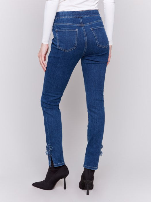 Charlie B Slim Jeans with Side Roses indigo