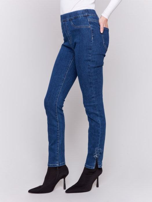 Charlie B Slim Jeans with Side Roses indigo