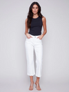 Charlie B Straight Leg Twill Jeans with Scallop Hem White