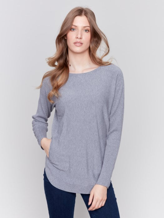 Charlie B Sweater with Lace-Up Cuffs Heather Grey