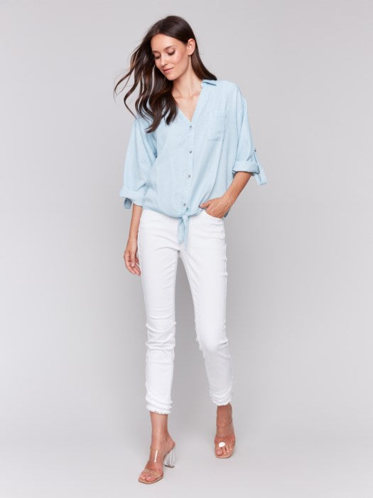 Charlie B Tencel Button Front Blouse Chambray