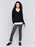 Charlie B V-Neck Fooler Sweater with Shirt Collar