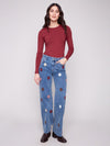 Wide Leg Jeans With Flower Patches