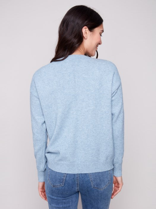 Crew Neck Sweater with Tonal Embroidery