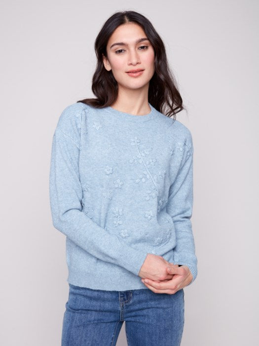 Crew Neck Sweater with Tonal Embroidery