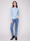 Crew Neck Sweater with Tonal Embroidery