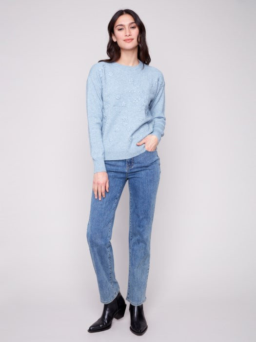 Crew Neck Sweater with Tonal Embroidery