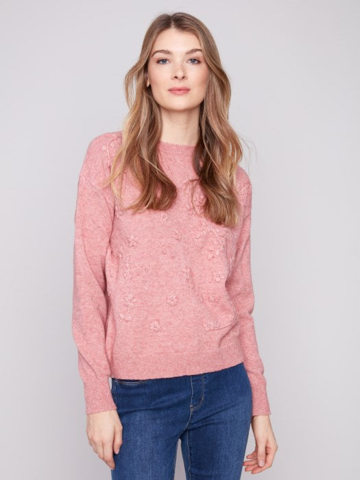 Crew Neck Sweater with Tonal Embroidery
