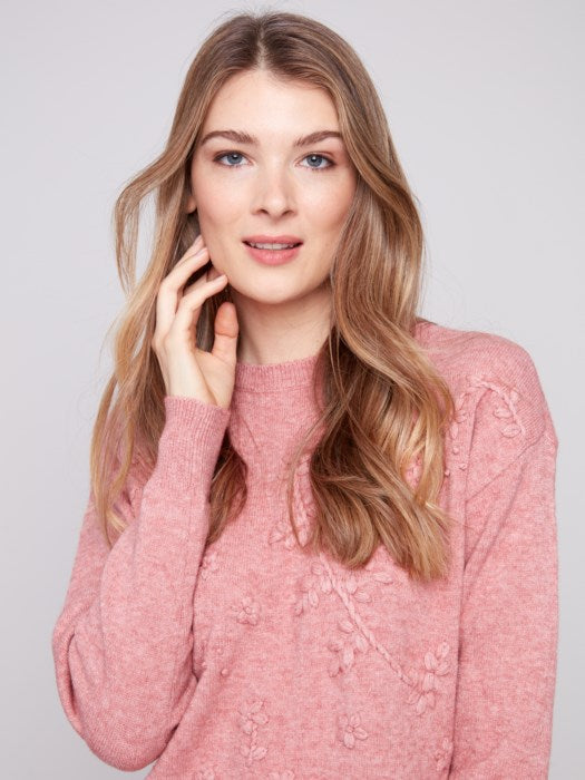 Crew Neck Sweater with Tonal Embroidery