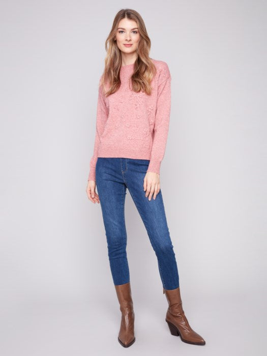 Crew Neck Sweater with Tonal Embroidery