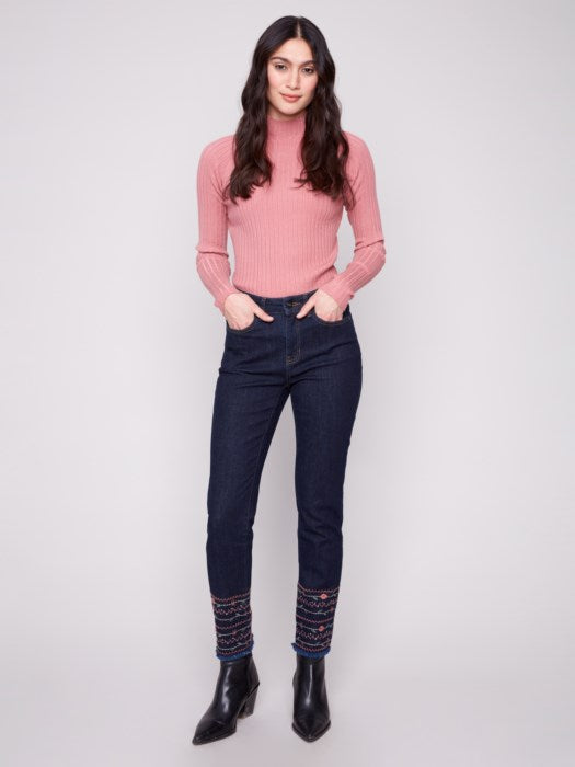 Embroidered Hem Jeans