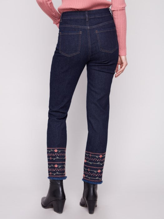 Embroidered Hem Jeans