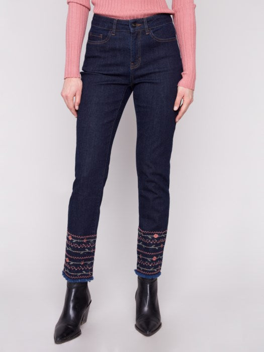 Embroidered Hem Jeans