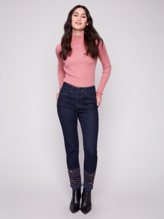 Embroidered Hem Jeans