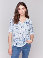 Printed Gauze Half-Button Blouse