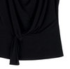 Close-up of draped loop-front design and asymmetrical silhouette