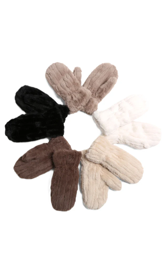 Seamed Faux Fur Mittens