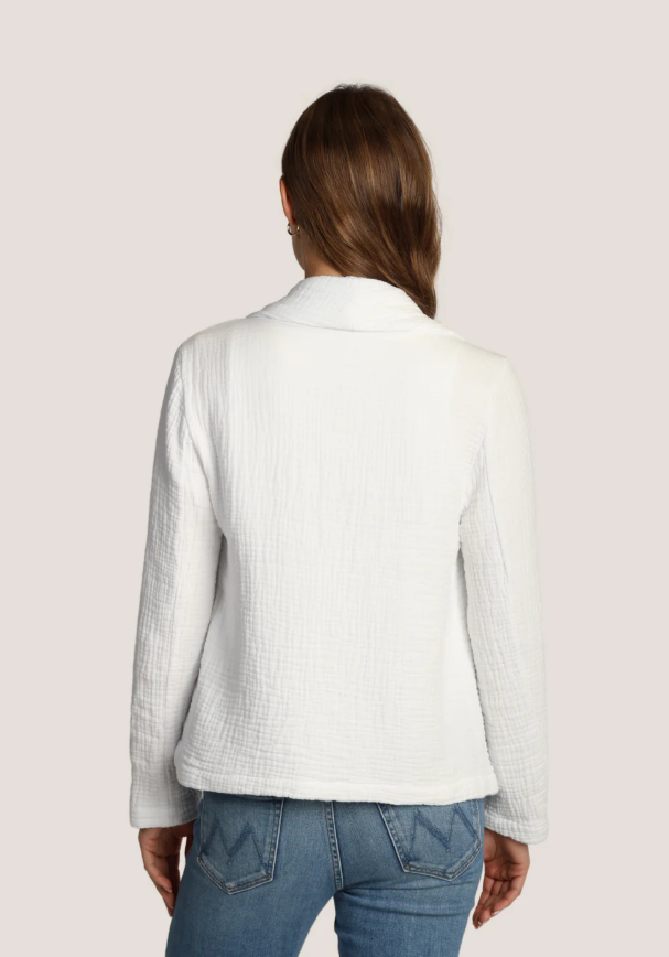 Back view of casual cotton blazer by Dylan Clothing in white 