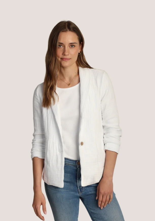 Dylan Blake Blazer in 100% cotton with relaxed cropped fit at The Lazy Daisy