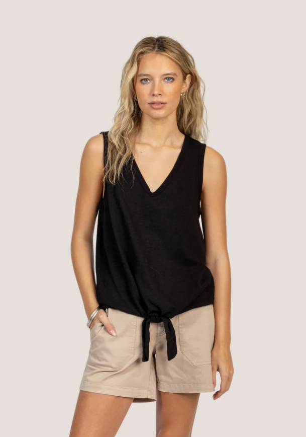 Deep V Sleeveless Tie Top