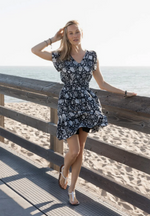 Model wearing lightweight Dylan dress with flattering silhouette

