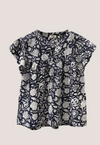 Close-up of shirring detail and floral pattern on Dylan Magnolia Top