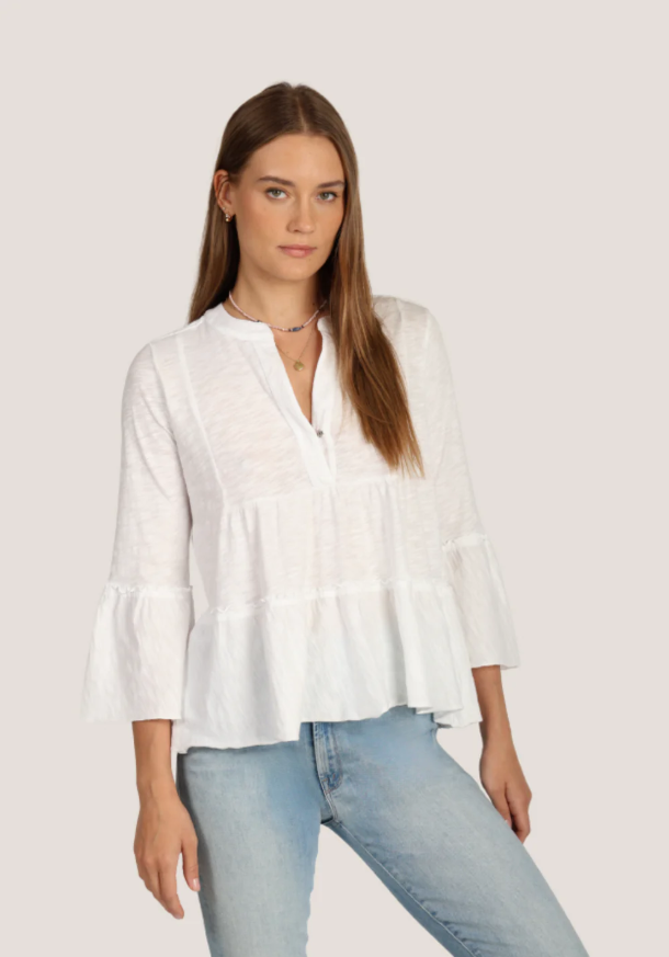 Dylan Wren Top in 100% cotton with tiered silhouette at The Lazy Daisy in the color White