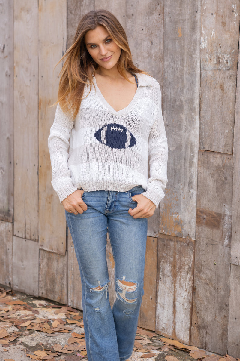 Football Striped V Neck