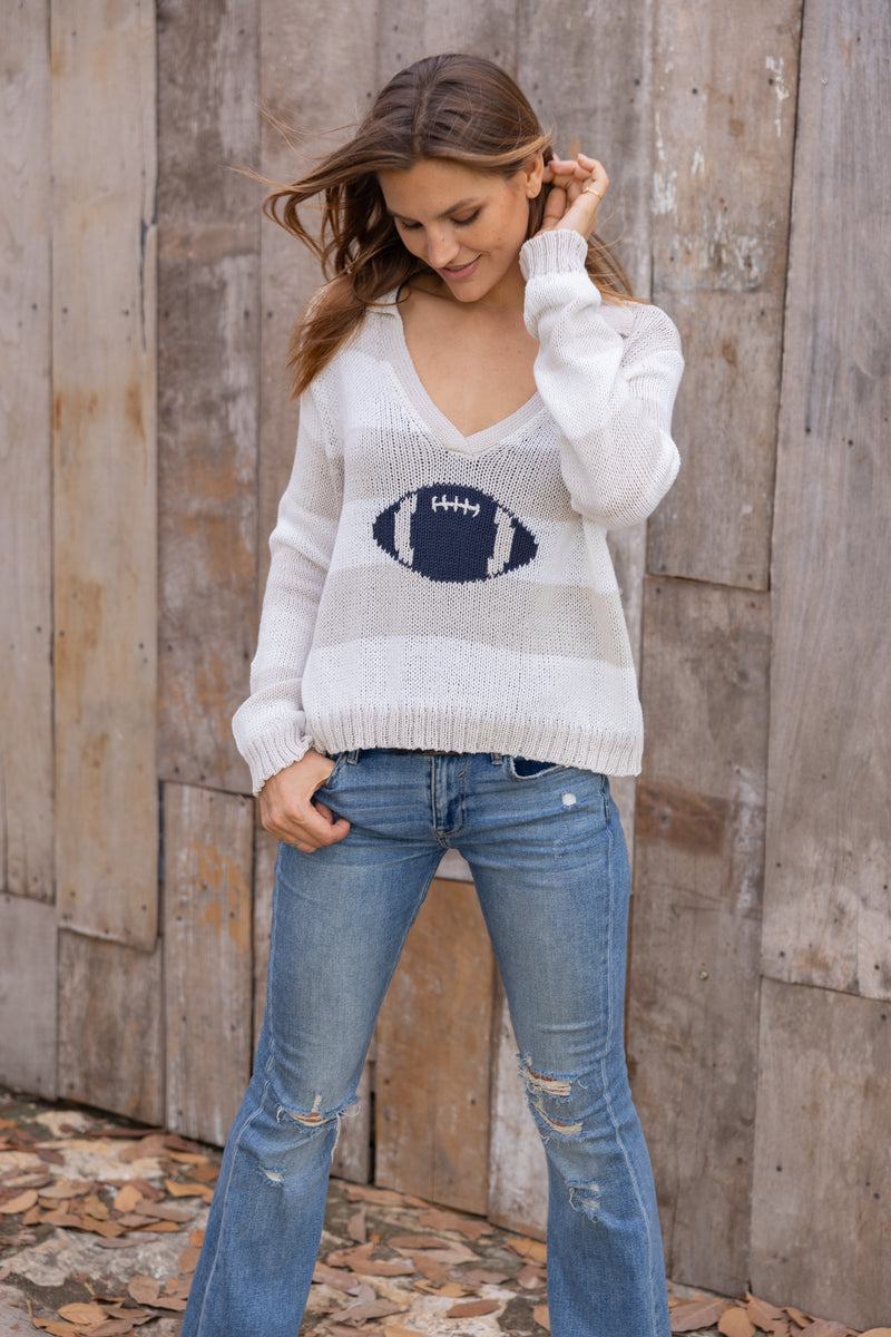 Football Striped V Neck