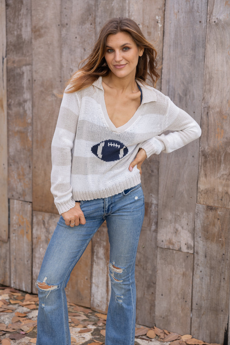 Football Striped V Neck