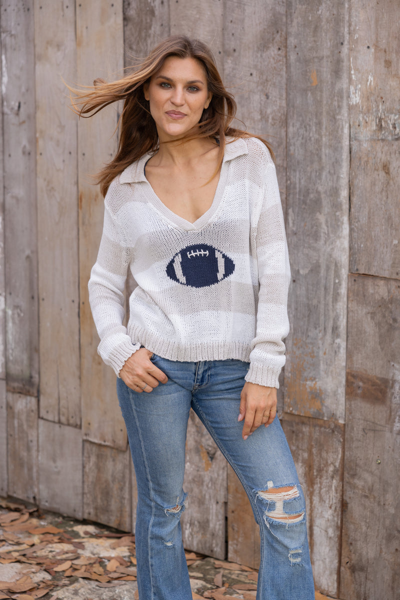Football Striped V Neck